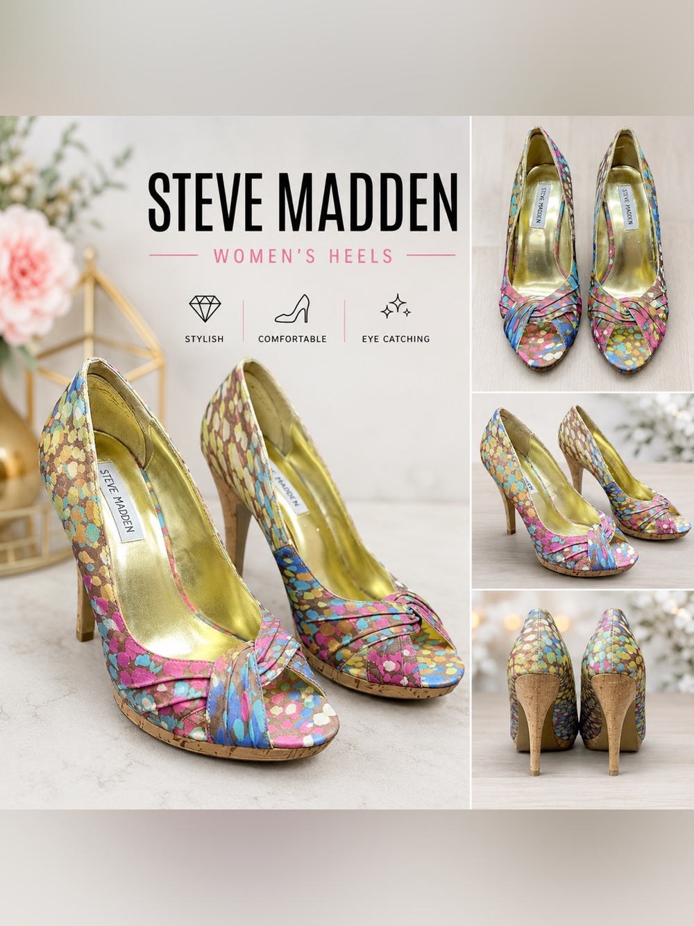 Steve Madden P-Destin Multi-Colored Patterned Heels Size 9M